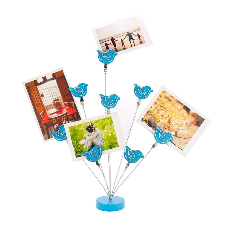 TFu 8-Branch Family Tree Picture Frame Holder, Card Photo Clips Holder Desk Stand for Memo Paper Note Photo Christmas Wedding Card Display (Blue Bird) - Image 1